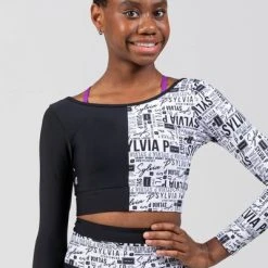 Sylvia P Two-Tone Cropped Long Sleeve Top