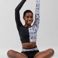 Sylvia P Two-Tone Cropped Long Sleeve Top