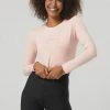 Bloch Off Duty Long Sleeve Script Crop | Dusty Rose $49.95 Bloch Original Tees